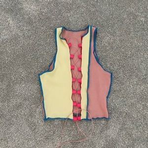 Pink, Cream and Blue lace up top